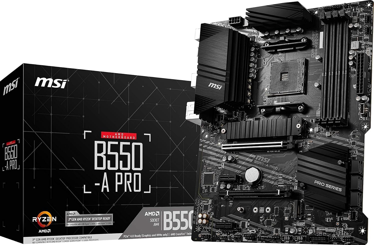 MSI B550-A PRO V1 ProSeries Motherboard (AMD Ryzen 5000, AM4, DDR4, PCIe 4.0, SATA 6Gb/s, M.2, USB 3.2 Gen 2, HDMI/DP, ATX)