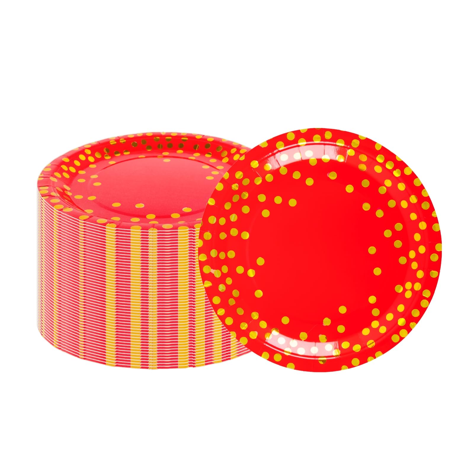 CEILIWEN 50PCS 10.3 Inch Large Red & Gold Polka Dot Paper Plates