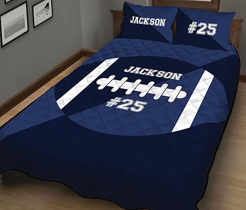 Miniatura 2 de Juego de edredón de fútbol azul personalizado con tu nombre, ropa de cama de fútbol tamaño individual, tamaño Queen King, decoración de dormitorio