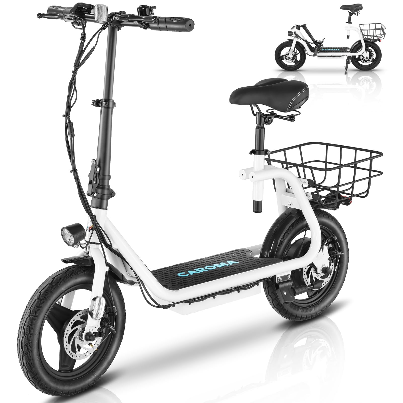 CaromaPeak 500W/800W/1200W Electric Scooter with Seat,14" Fat Tire Electric Scooter for Adults,30 Miles Range&20MPH Max Speed,E Scooter 300 LBS Max Load
