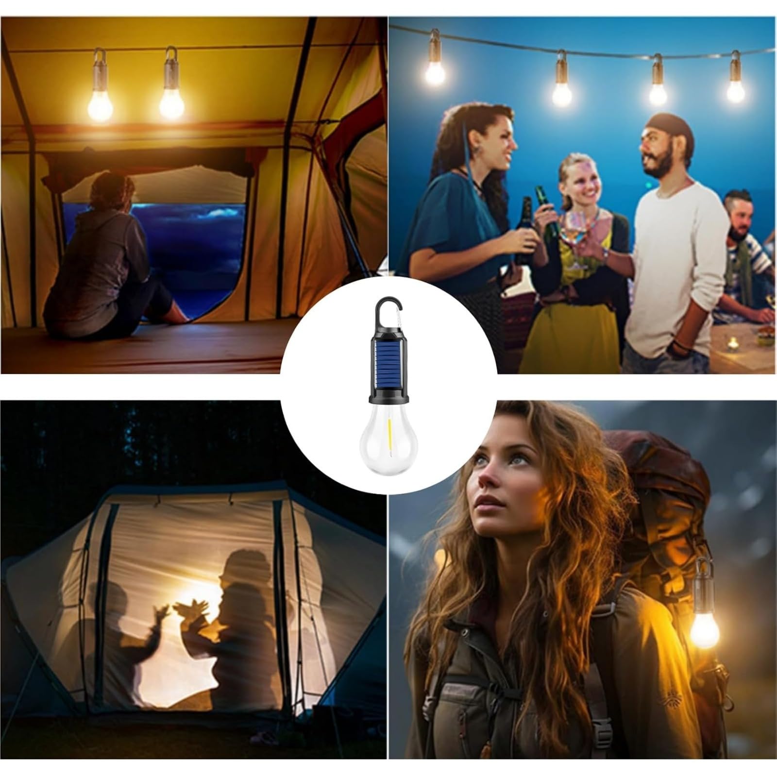 Bombilla Led Solar HookPro - Lámpara Solar Portátil Recargable, 3 Niveles De Luz, Ideal Para Acampadas, Senderismo, Escalada Y Viajes Con Mochila. (4 PCS)