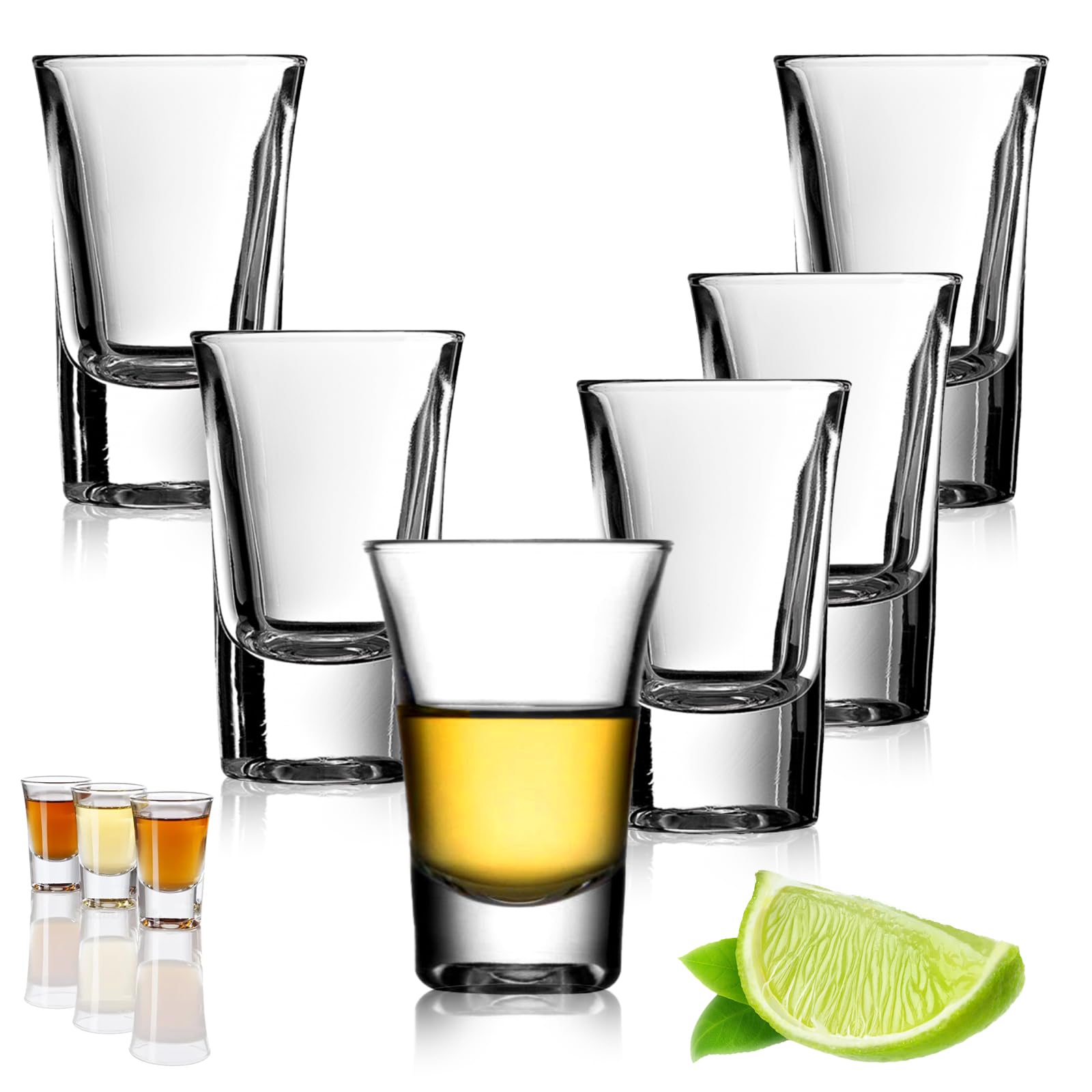 qhklew Heavy Base Shot Glasses - 30ml Clear Shot Glasses Set for Alcohol 6 Pack Mini Clear Crystal with Thick Base - for Tequila Vodka Whisky Liqueurs Rum and Home Party Bar