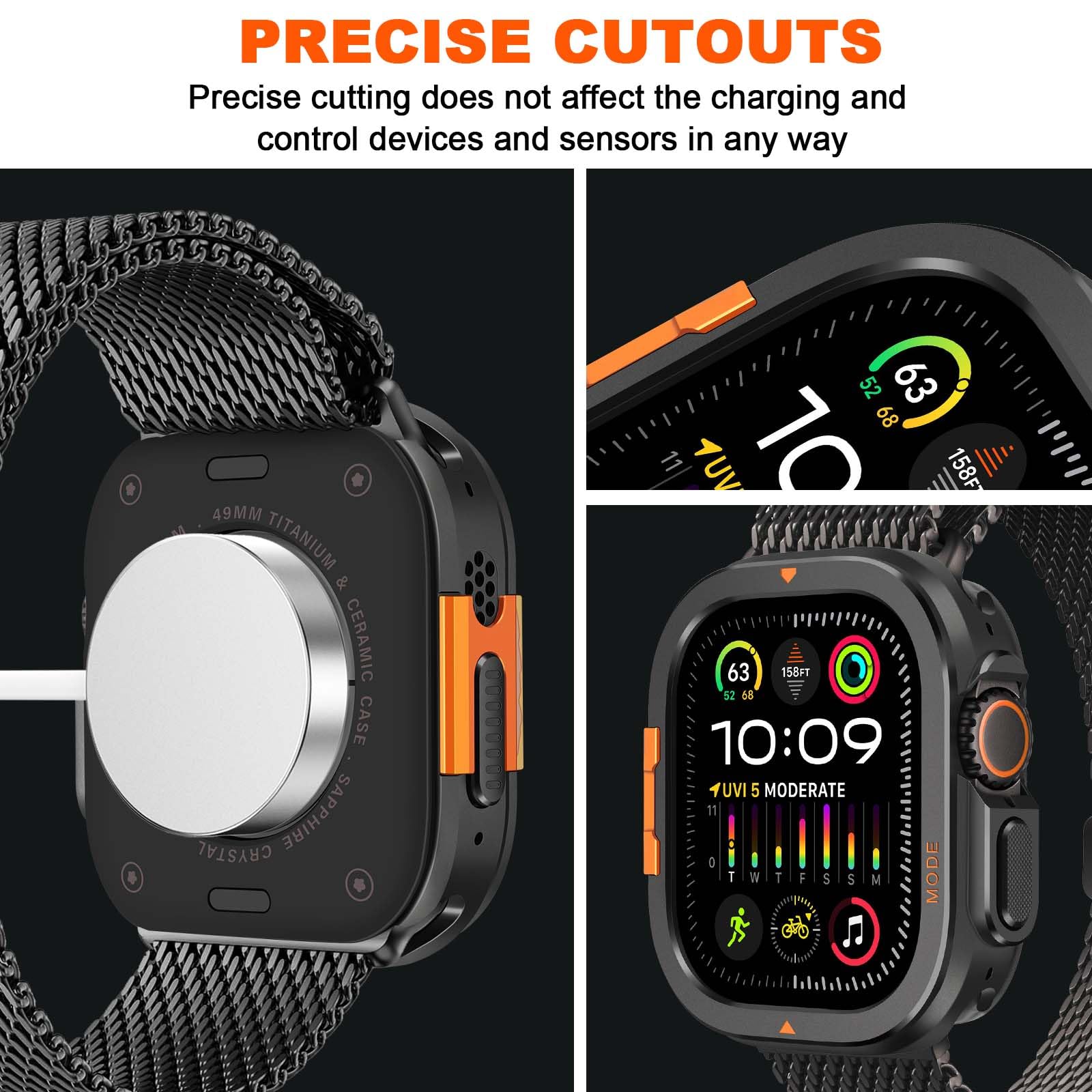 2 in 1 Hülle Kompatibel mit Apple Watch Ultra 3/2/1 49mm, Robuste Schutzhülle mit Rückrahmen für iWatch 49 mm, Schwarz