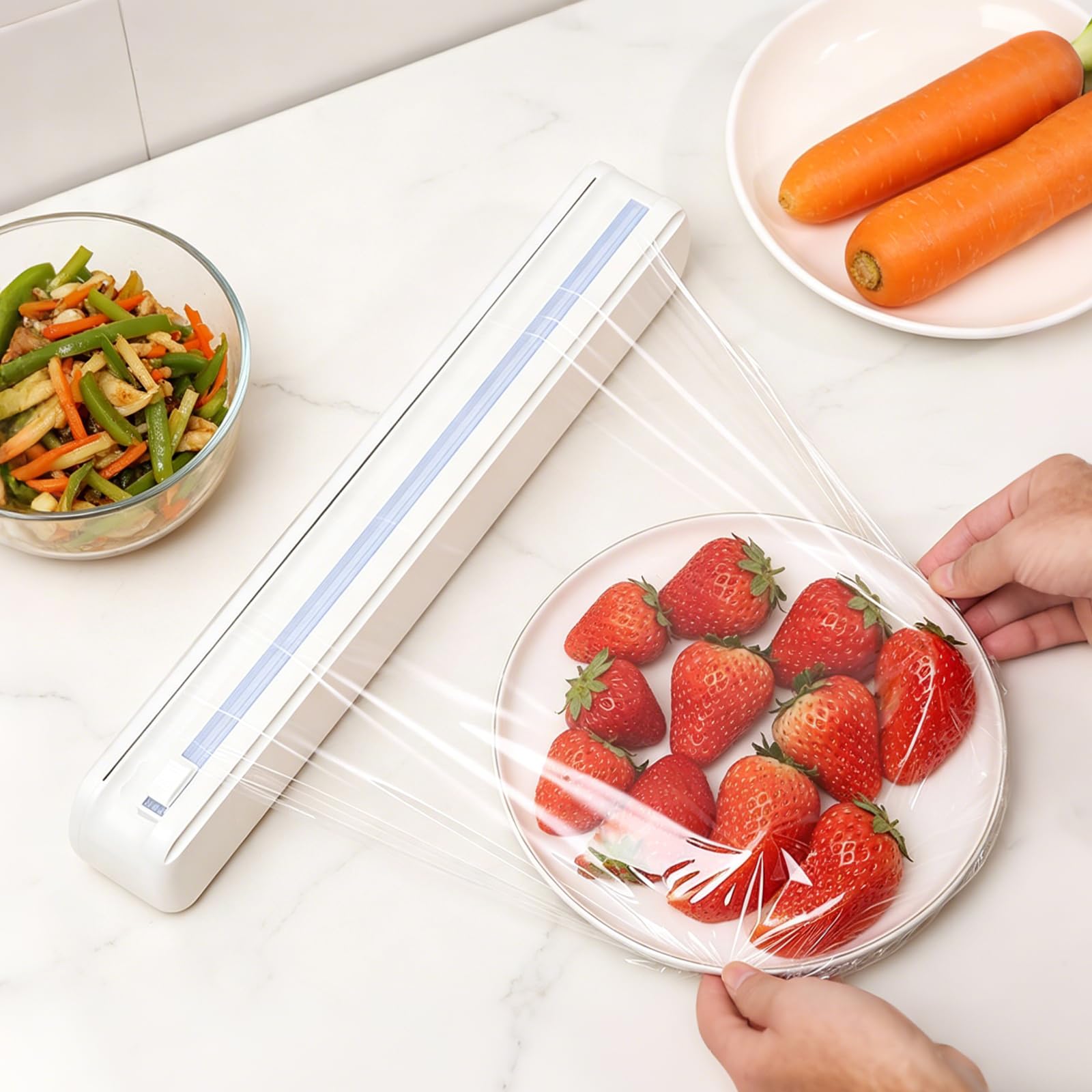 Vauki Distributeur 2 en 1 Film Alimentaire & Aluminium, Dérouleur Pratique avec Coupe Intégré, Accessoire Cuisine Organisé Conservation Alimentation Quotidienne Résistant Fonctionnel