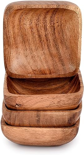 Miniatura 4 de EDHAS Juego de 4 cuencos de madera de acacia para servir frutos secos, aperitivos, condimentos, aperitivos, paquete de regalo de frutas, regalos de