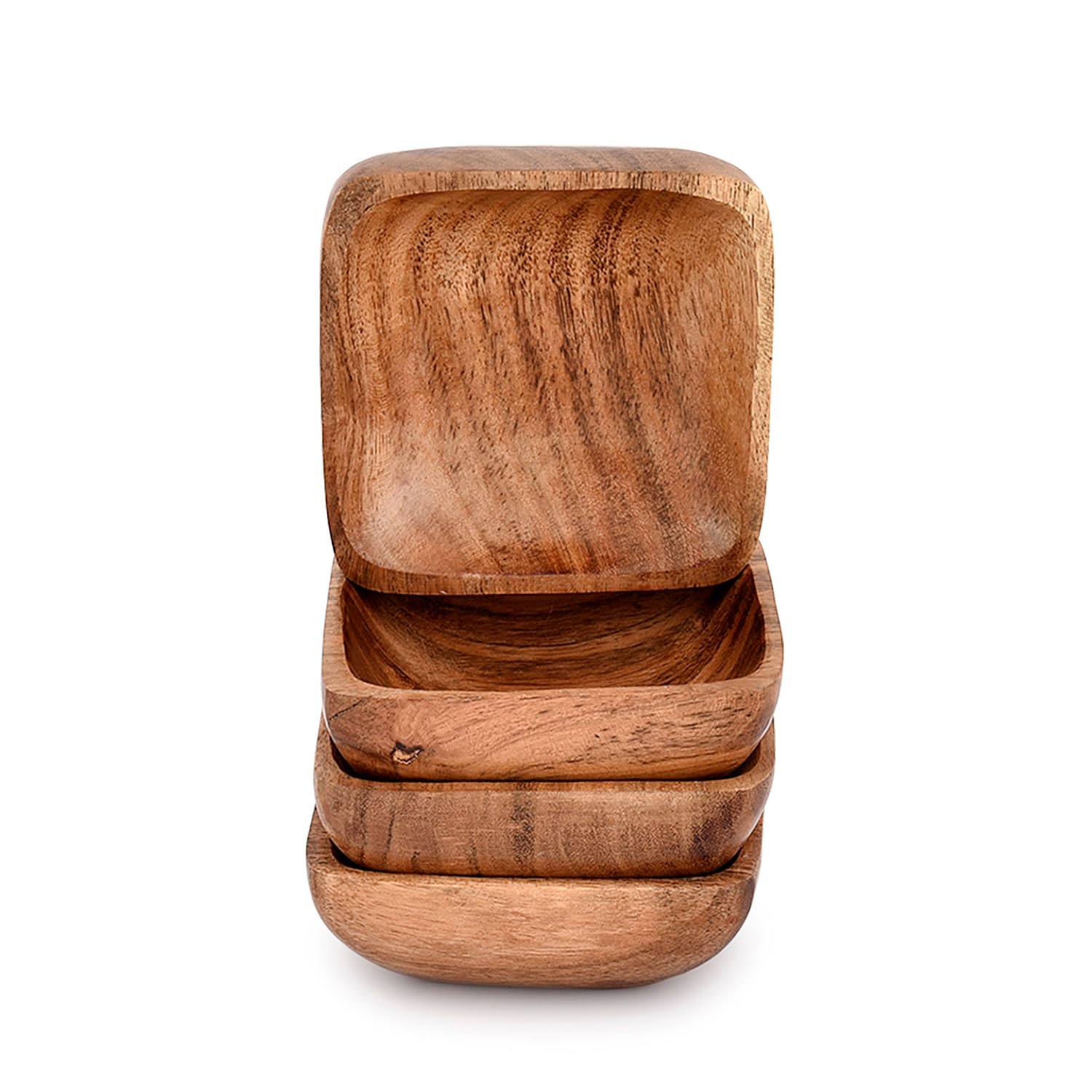 Set di 3 ciotole quadrate in legno di acacia per preparare sale, pepe, senape, wasabi, salsa, noci e stoviglie in legno