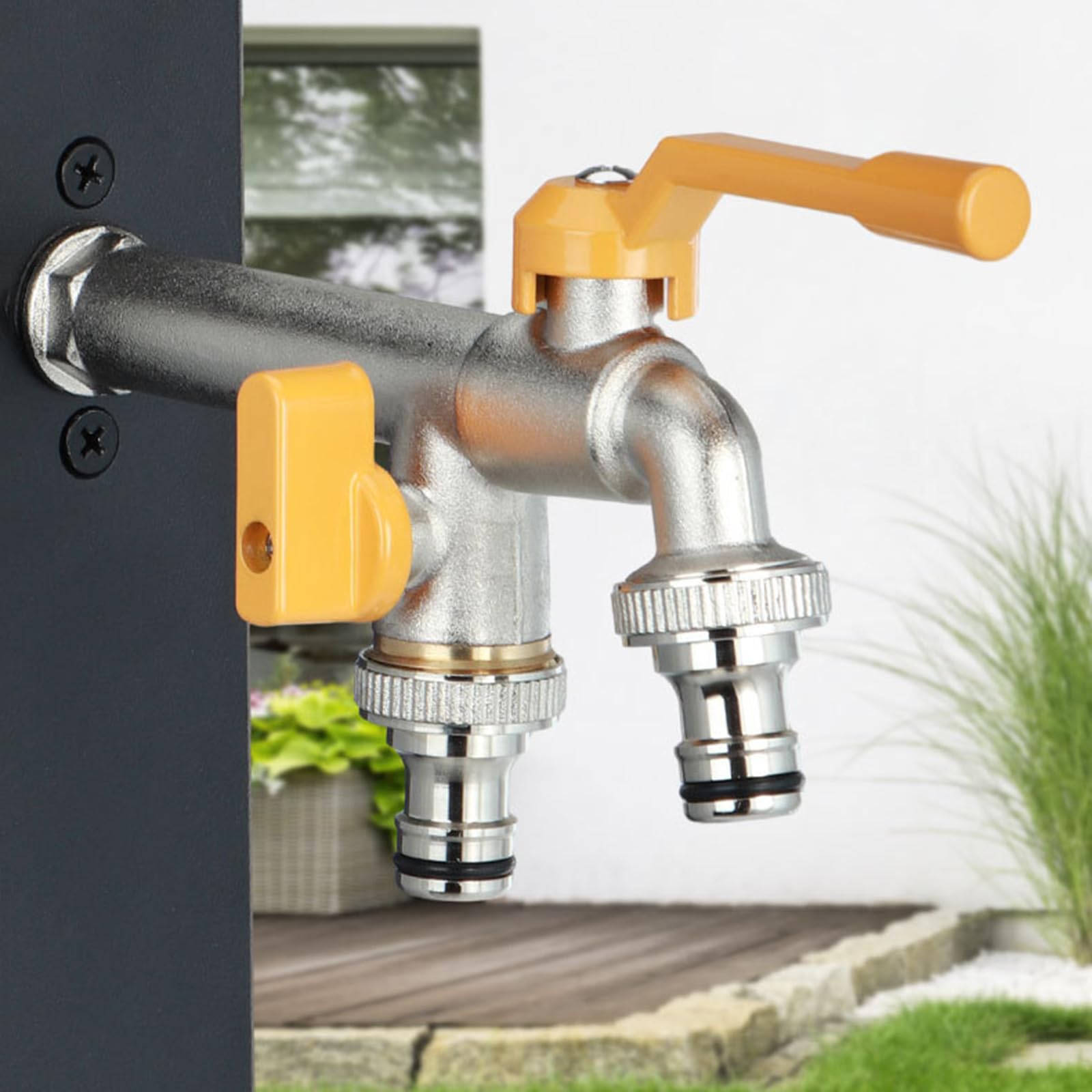 Rubinetto Doppio Giardino Valvola A Sfera in Ottone Antigelo da 1/2" per Esterni, Giardino, Irrigazione,Argento Cromato