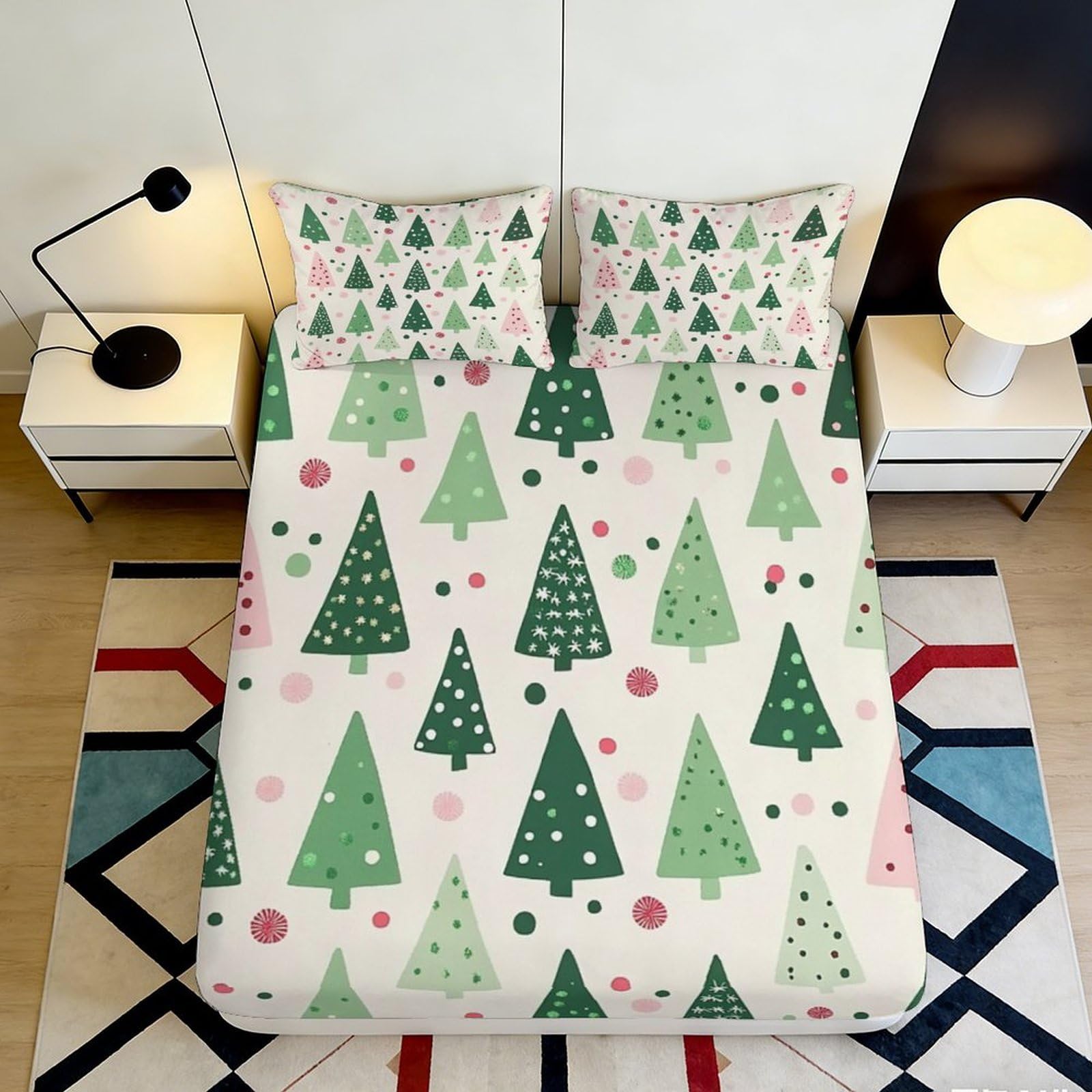 3D Printed Patchwork Snowflake Fitted Sheet Microfiber Deep Pocket Bedroom Bedding Set Check Mattress Fitted Cover Washable for All Ages 140x200x25cm