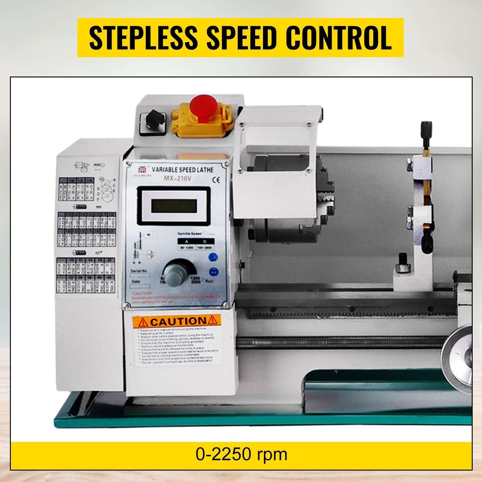 750W tokarka metalowa 8x16 Cal 2500RPM Mini stołowa o zmiennej prędkości wrzeciona do precyzyjnego przetwarzania części Dla początkujących majsterkowiczów