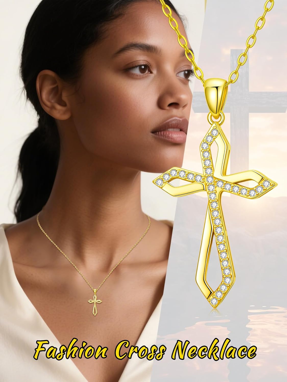 KQ&TTENG 14K Gold Cross Necklaces for Women Dainty Cross Necklace Faith Pendant Jewelry Gifts, 18"+2" Chain - Image 3