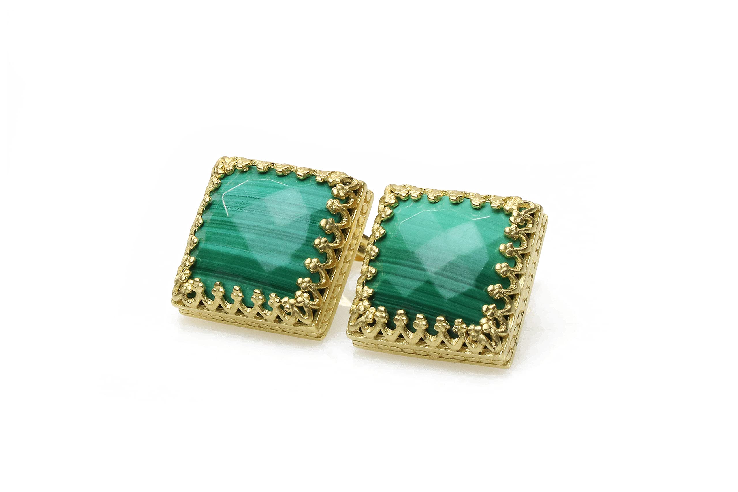 Pendientes de Malaquita para Mujer - Lujosos Pendientes Cuadrados de Oro 14k - Joyas Hechas a Mano para Bodas, Fiestas, Casual, Regalos de Pendientes para Mamá, Hermana, Hija, Esposa