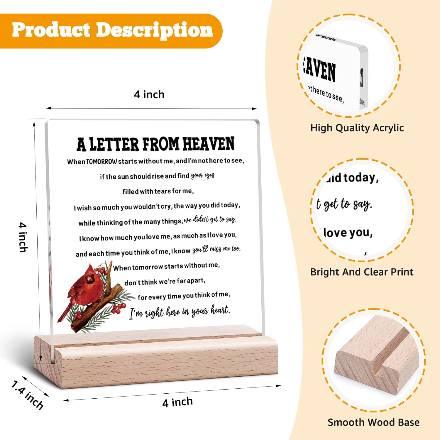 Memorial Clear Desk Decorative Sign Sympathy Gifts for Loss of Father Mother Brother Remembrance Condolence Gift for Loss Bereavement Acrylic Sign With Wooden Stand for Table Shelf Acrylic Desk Decor - Image 3