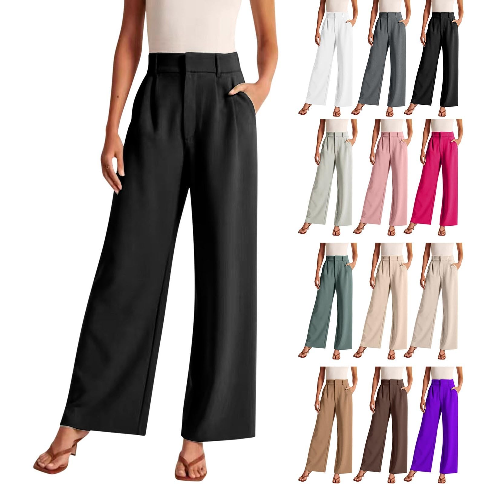 Pantaloni estivi da donna, casual, leggeri, palazzo, con tasche