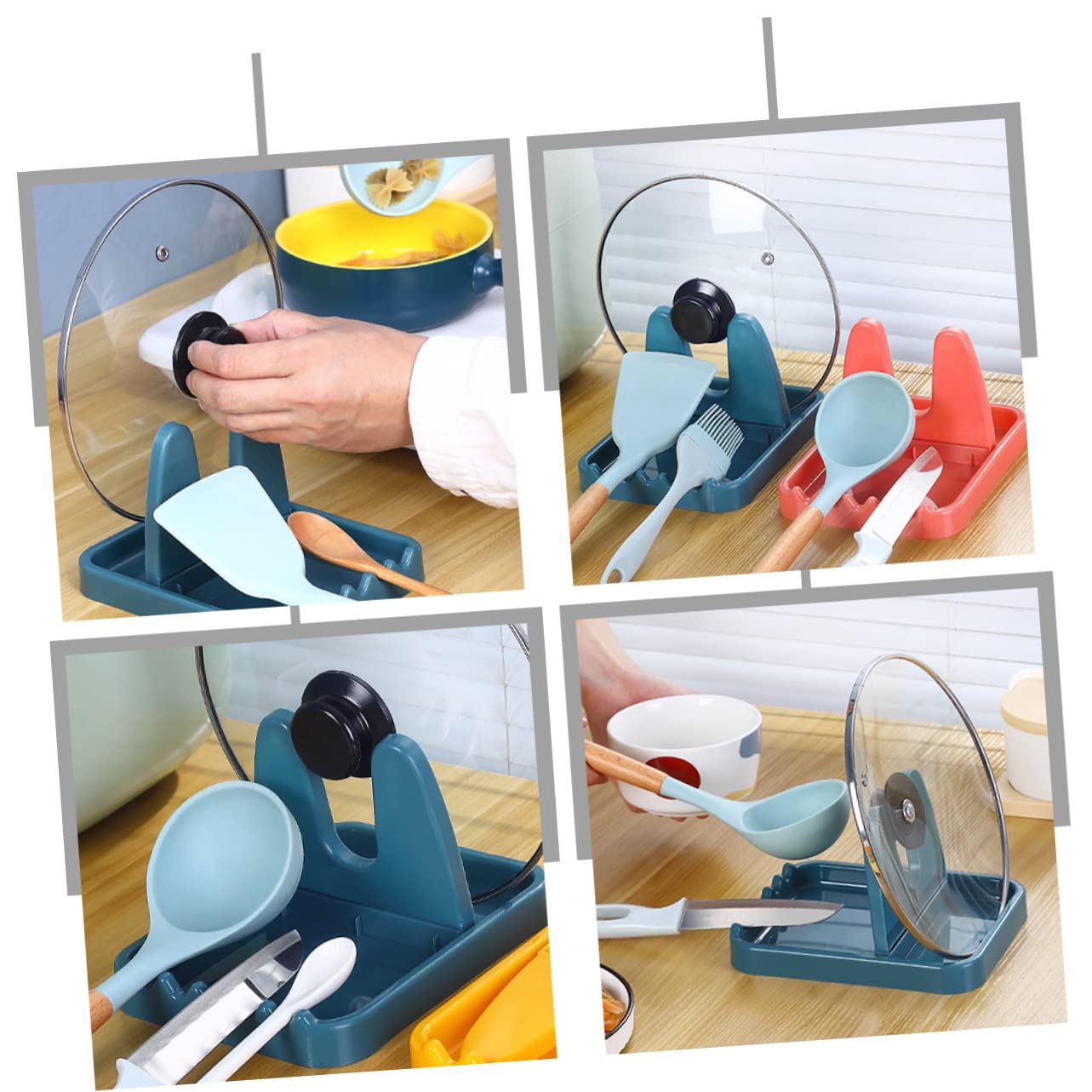 KONTONTY 3Pcs Plastic Pot Lid Rack Foldable Pan Lid Holder for Kitchen Organization Pot Lid Storage Shelf Utensils and Lid Rest Pot Cover Holder