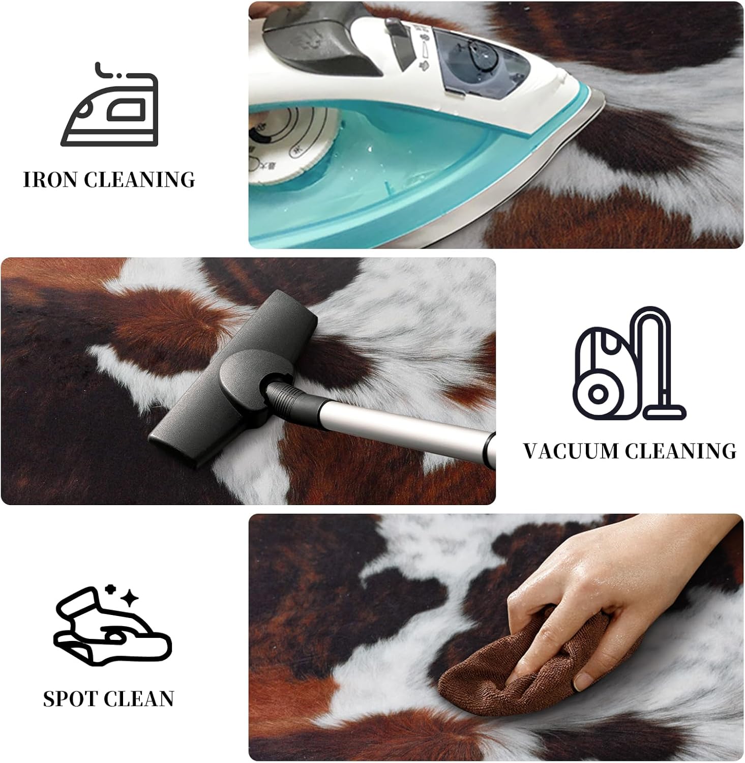 Cowhide Rug 8x10 FT Faux Cow Print Rugs Large Non-Slip Cow Hide Area Carpet Animal Print Rugs Western Home Decor for Living Room Bedroom Diningroom Office
