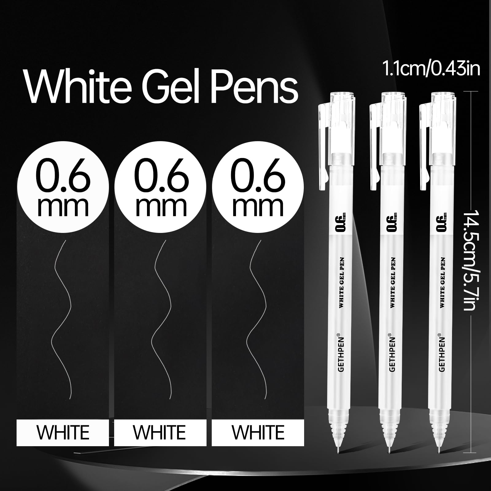 GETHPEN White Gel Pens - 3 Pack -2 GETHPEN White Gel Pens - 3 Pack -2