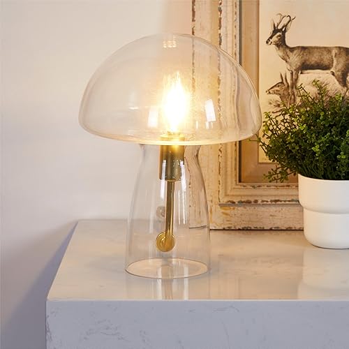 Miniatura 5 de Urban Lifestyle Lámpara de hongo transparente, luz de mesa de cristal de 12 pulgadas, decoración retro enchufable para dormitorio, sala de estar,