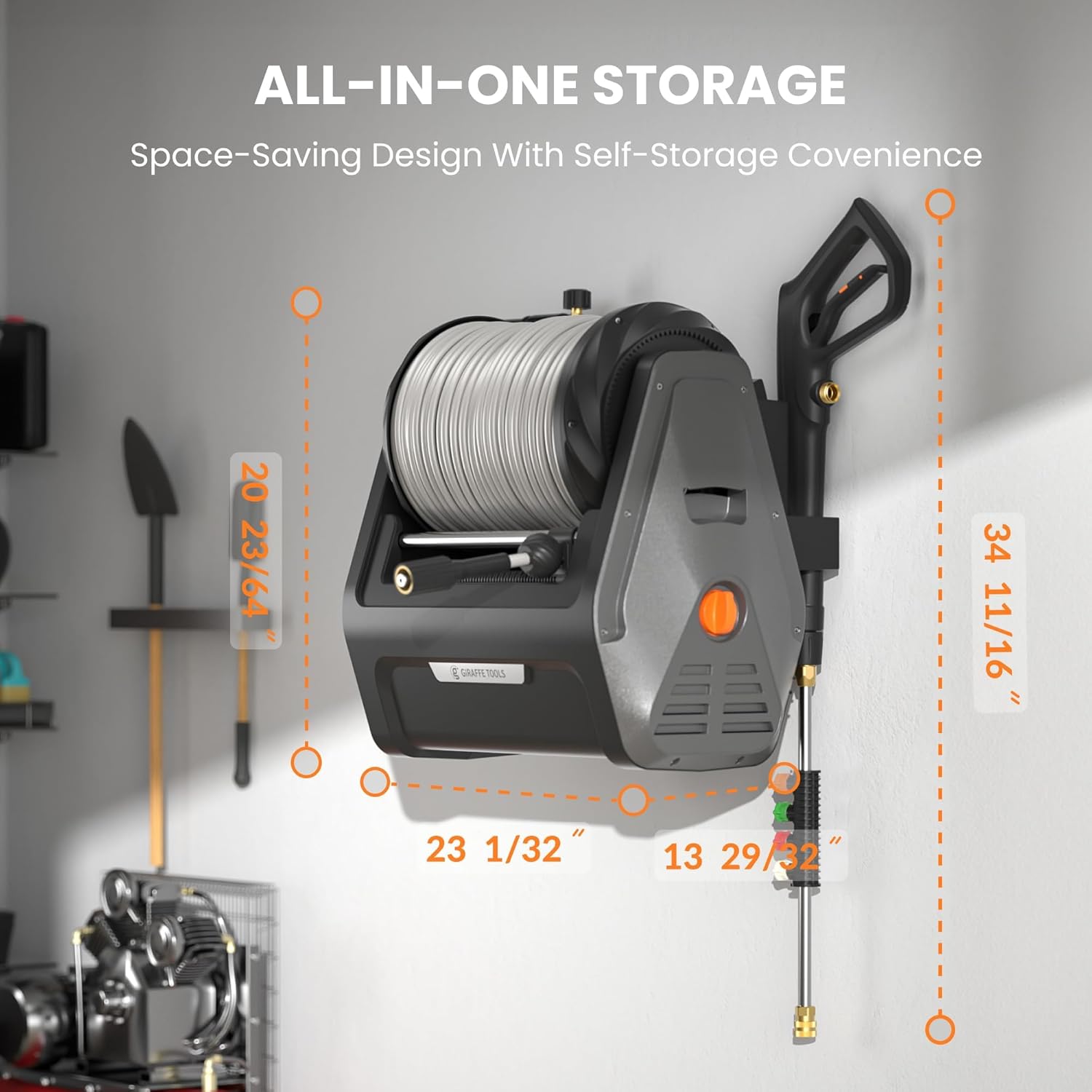 Giraffe Tools Wall-Mounted Pressure Washer with Storage