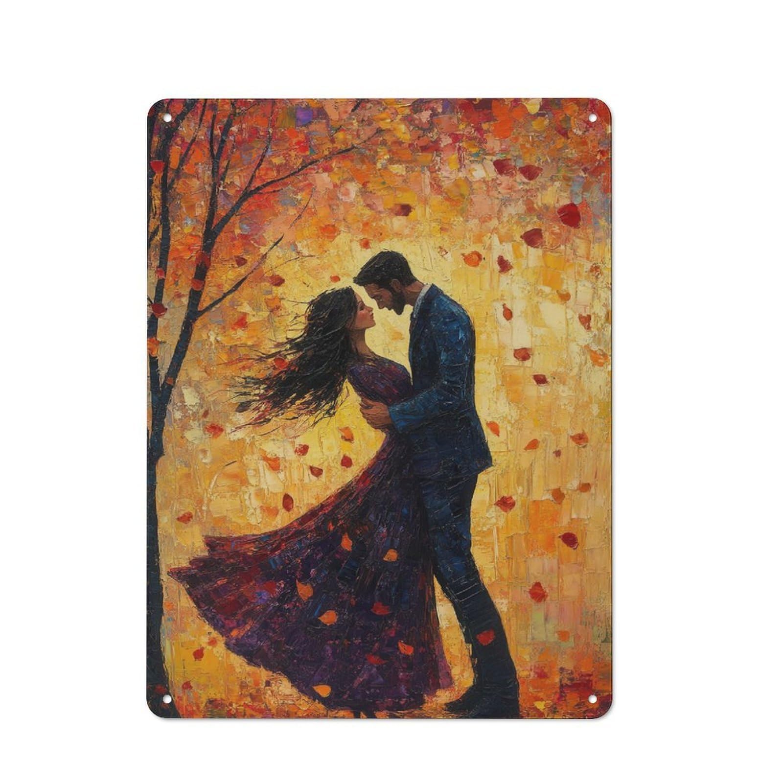 Junmoney First Love In Autumn Bistro Style Decorative Metal Plaque 40X30cm, Bistro Wall Plaque For Tea Room, Shop Wall Or Breakfast Area