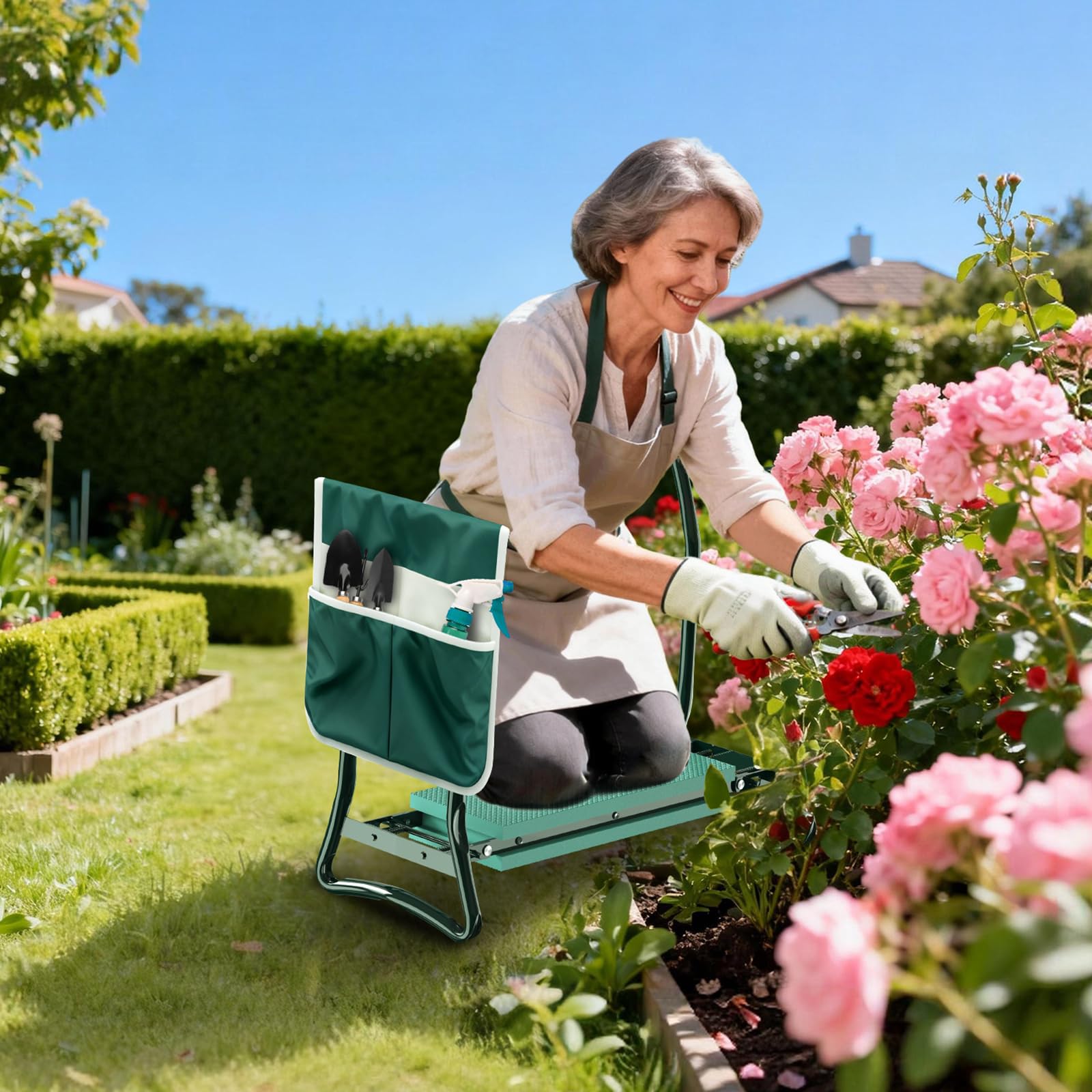 Wiltec Inginocchiatoio imbottito da giardino pieghevole con borsa per attrezzi Sgabello Max 150 kg
