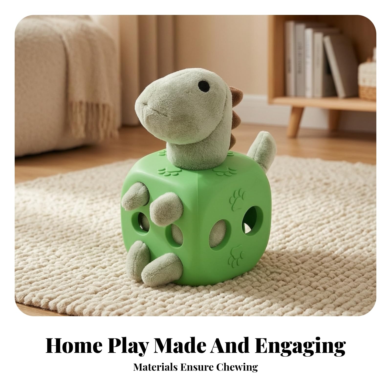 Gioco a Forma di Dinosauro Cigolante | Masticabile, Giocattolo di Peluche con Squeaker, Stimolante, Gioco per Cani con Squittio, Casa, Addestramento, Cuccioli