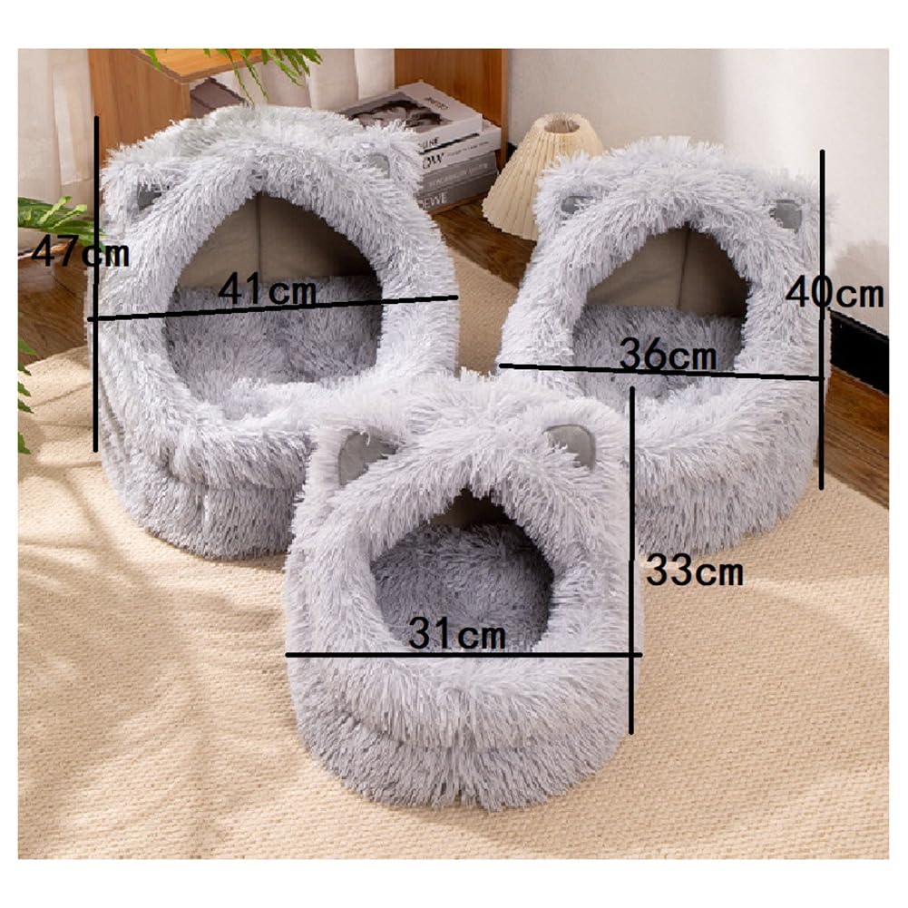 Cucciola per Gatti in Peluche, Cuccia per Gatti, Cuccia Semi-Chiusa per Cani, Cuccia per Animali Domestici Rimovibile e Lavabile L