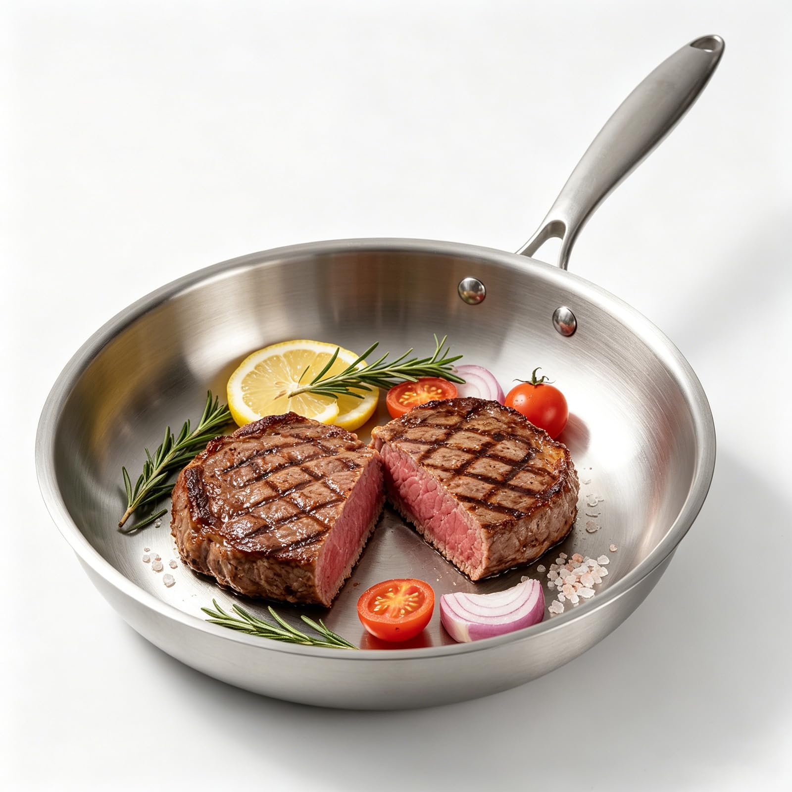 Poêle inox 28 cm triple couche sans revêtement pour une cuisson saine et durable