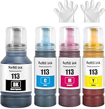 113 Ink Compatible with Epson 113 Multipack Ink Bottles for ET-5150 ET5150 ET-5170 ET-16650 ET-16600 ET-16150 ET-15000 ET-5100 ET-5160 ET-5800 Pro ET-5 Pro E850(4 Pack BK/C/M/Y)