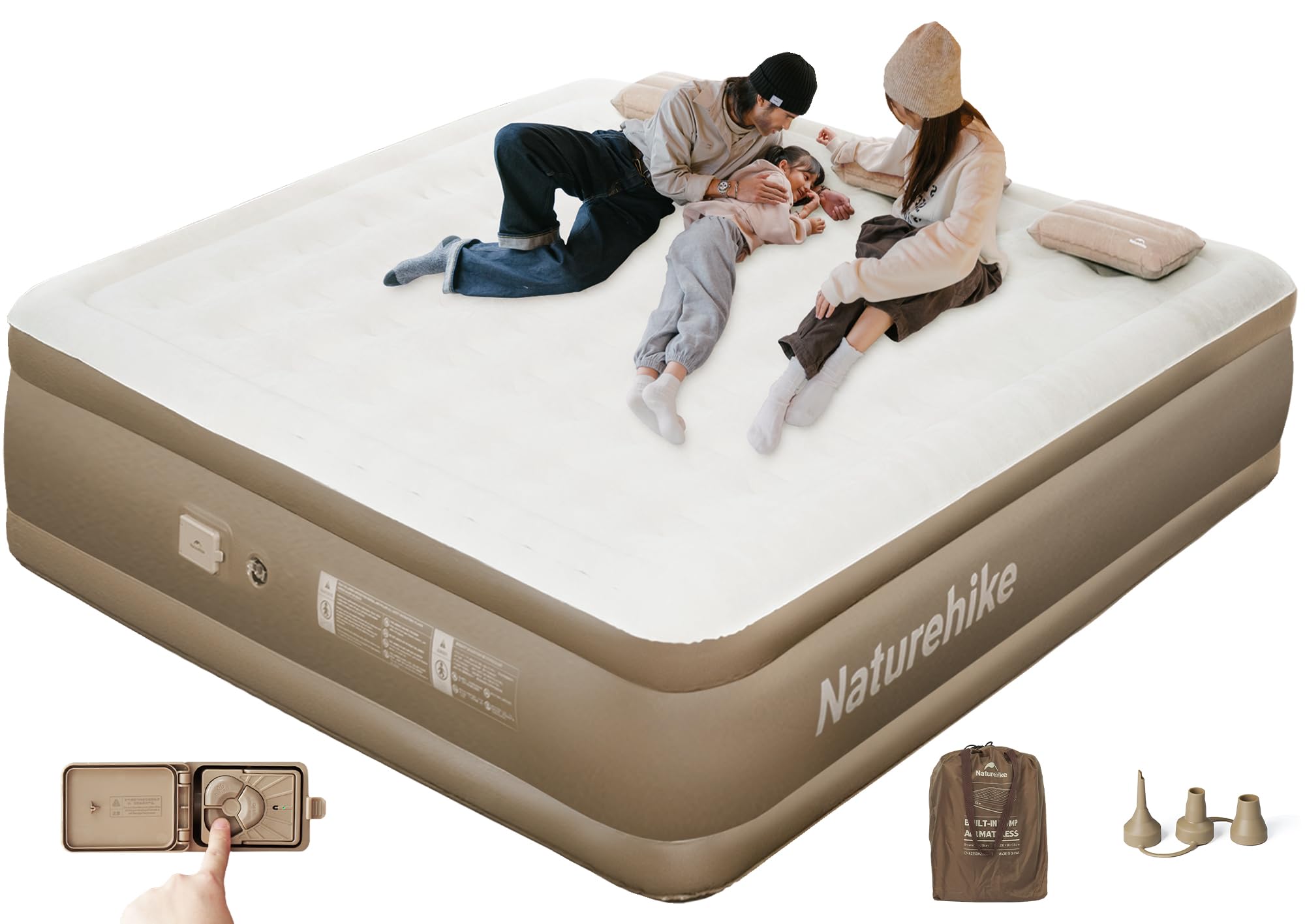 Naturehike Materasso Gonfiabile Triplo con Pompa Integrata Ricaricabile - 200x180x45cm Letto Gonfiabile Autogonfiante per Campeggio e Casa - Materassino Campeggio Portatile e Resistente
