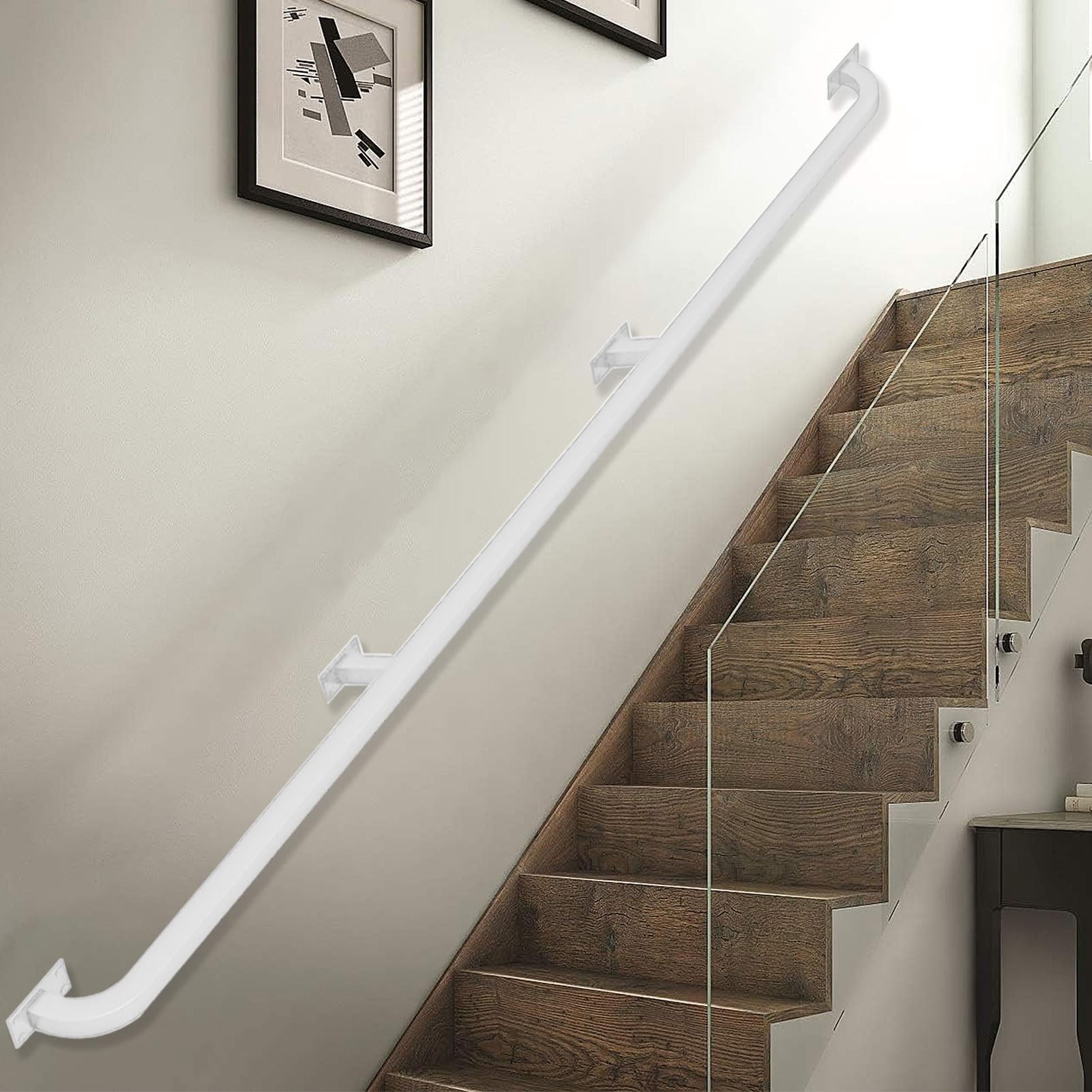 Rampe d'escalier en métal blanc de 11,5 pi, balustrade murale de sécurité