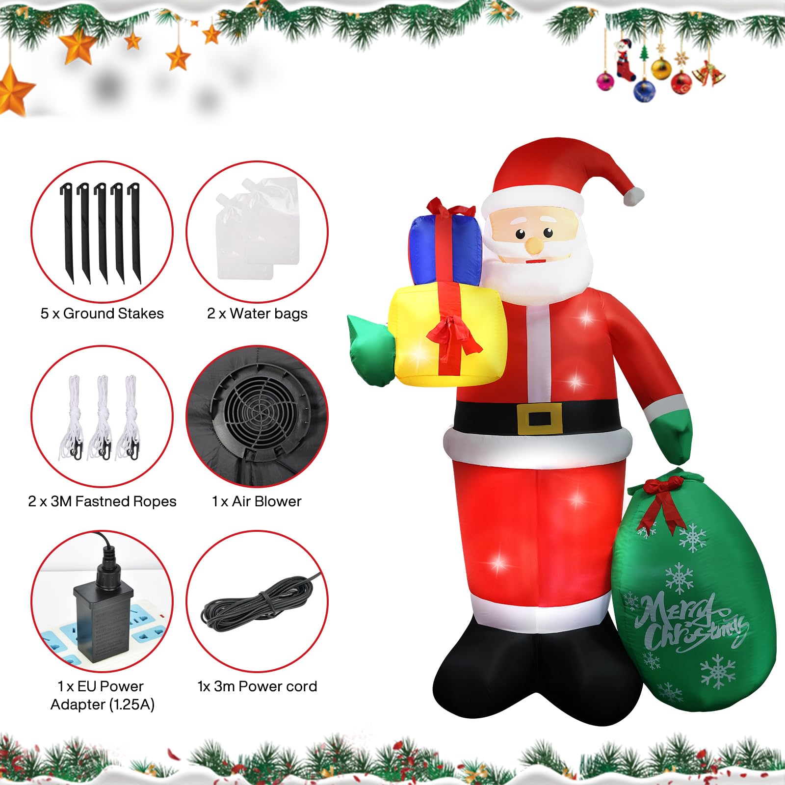 HOMCOM Opblaasbare Kerstdecoratie Met LED-licht, Cadeaus, 150 Cm Waterdicht Voor Kerstfeesten~210l7ik7hjg01