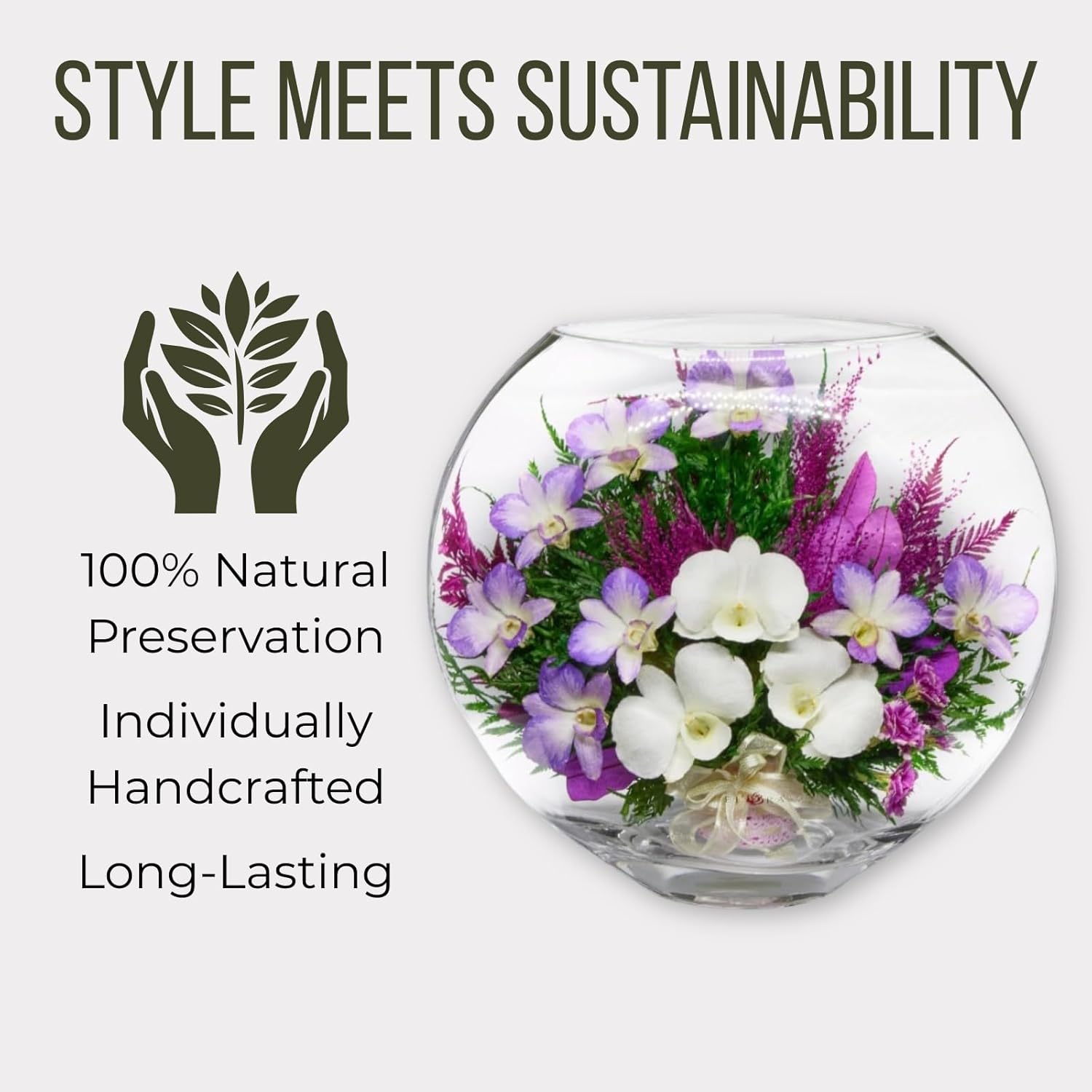 Fiora Flower Elegant Orchid Arrangement in Glass Vase | Preserved Real Orchids Lasting 5 Years | Ideal for Home Decor or Romantic Gift