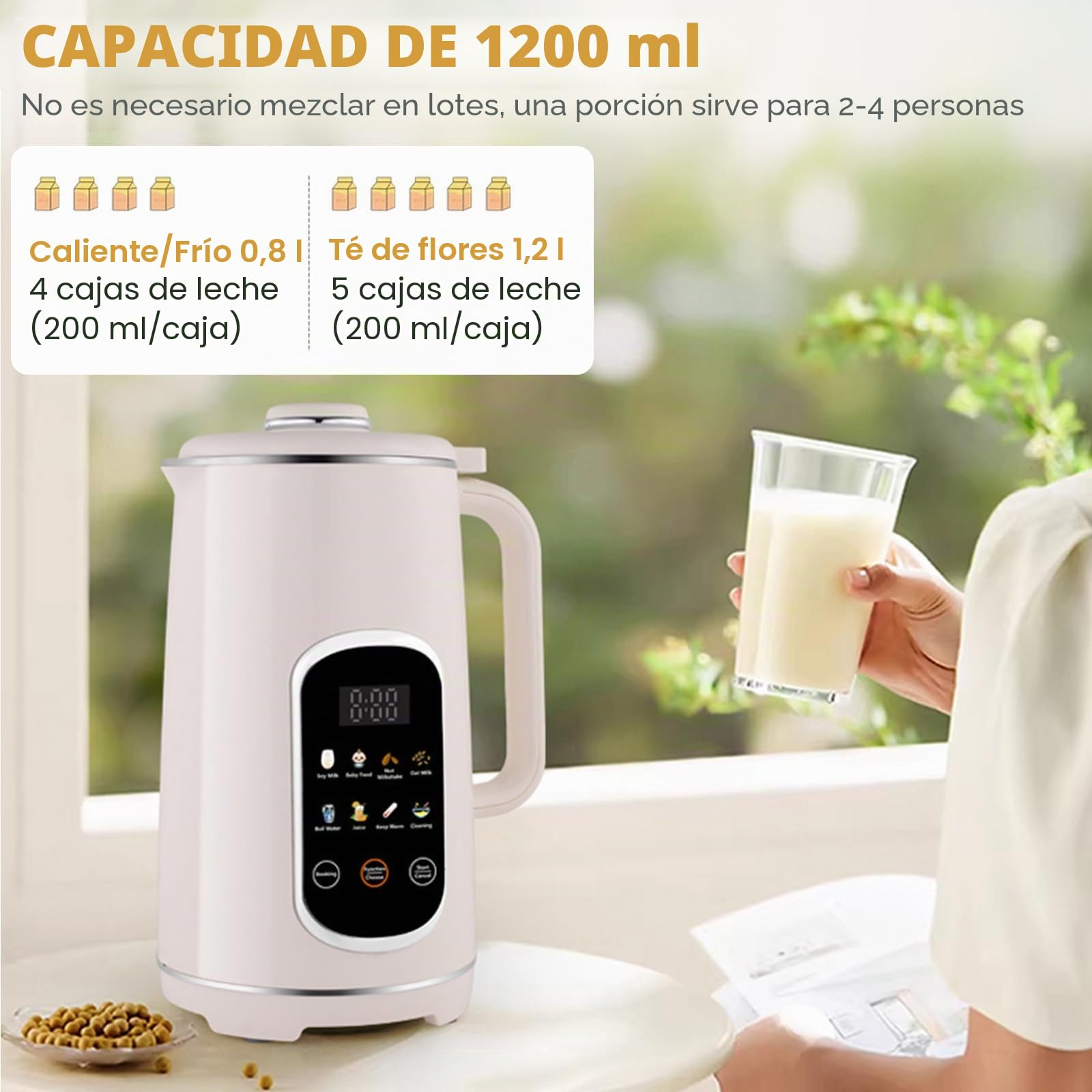 Máquina de leche de nuez 8 en 1 con panel táctil icono, máquina de leche vegetal de 1200 ml con autolimpieza, temporizador y función de mantenimiento caliente - Máquina de leche de soja y avena para