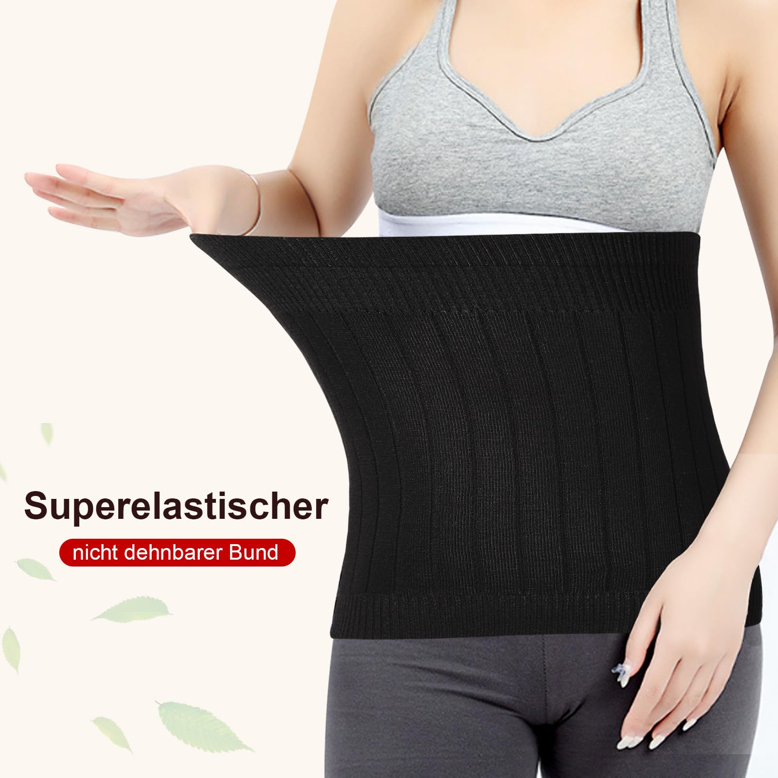 Risipu Cinturón térmico de cachemira para mujer, invierno, elástico, soporte para la cintura y el abdomen, alivio para la espalda, la columna lumbar y el dolor menstrual (Negro con forro polar, talla
