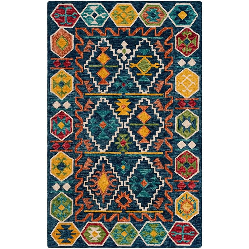 Image of Embossed Handmade GH Wool Thick Geometrical Carpet is a Stylish and Practical Addition to Any Living Room 5X8