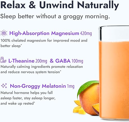 Miniatura 3 de Zipfizz Suplemento en polvo Nightly Calm & Sleep, mango de melocotón, 12.3 onzas (30-60 porciones)  Ayuda natural para dormir para niños y adultos