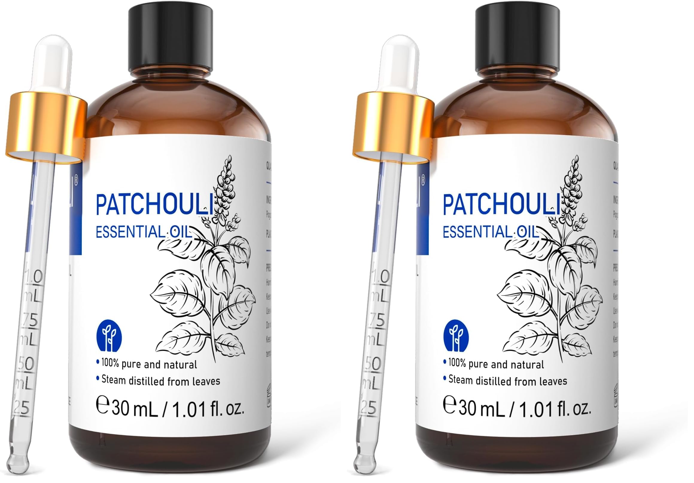 HIQILI Patchouli Essential Oil Organic, 100% Pure, for Diffuser, Homemade Perfume, Skin Care, Aromatherapy, Gift for Hippie Friend-30ML (Pack of 2)
