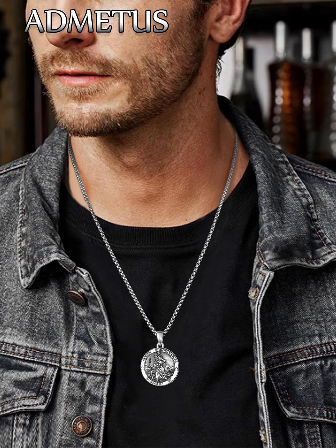 ADMETUS 925 Sterling Silver Patron Saint Medals Amulet Necklace Protection Jewelry for Men with 2.5mm 22"+2" Round Box Chain