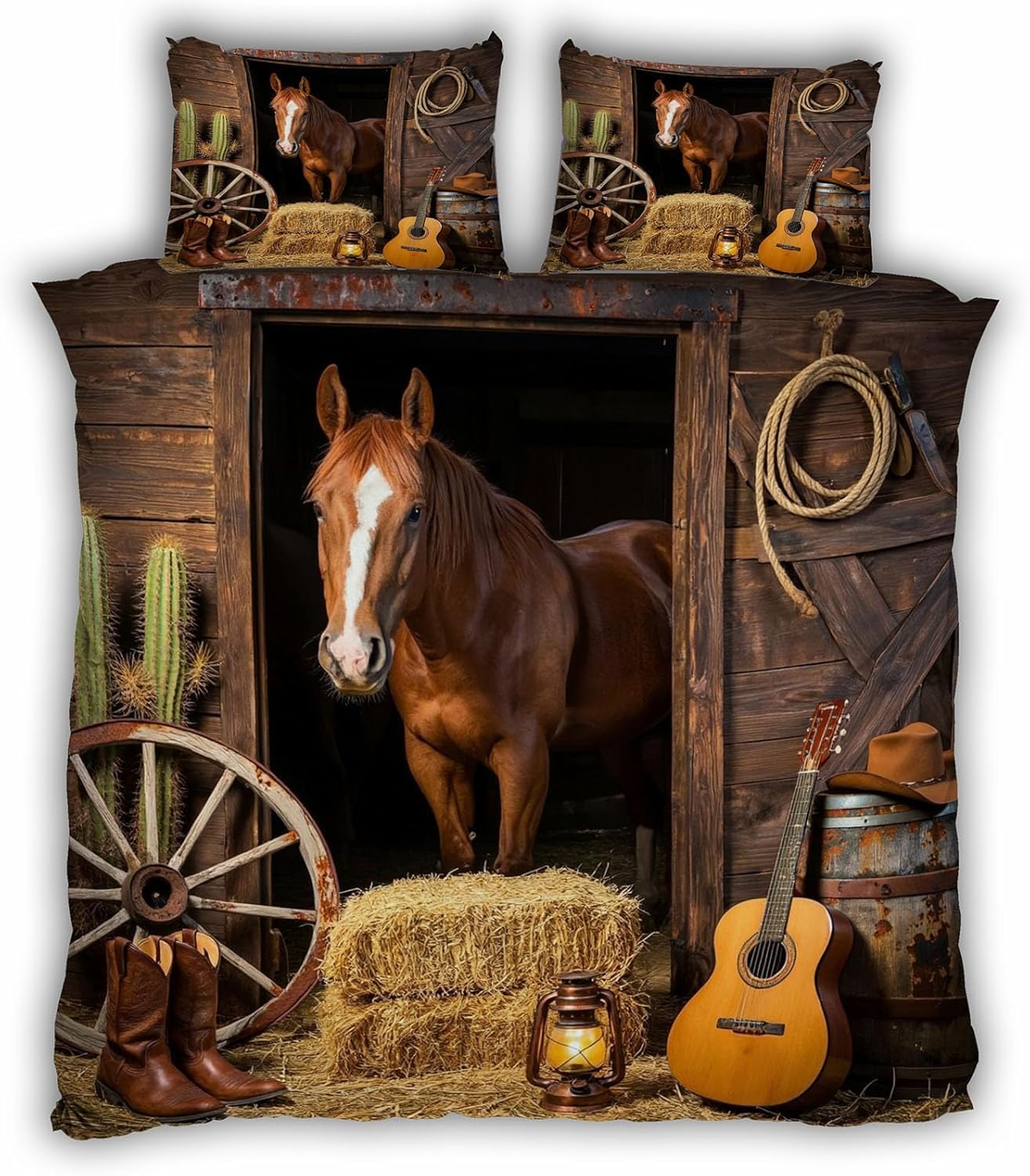 Parure de lit cheval 140x200 cm idéale pour une chambre d'enfant au style western rétro