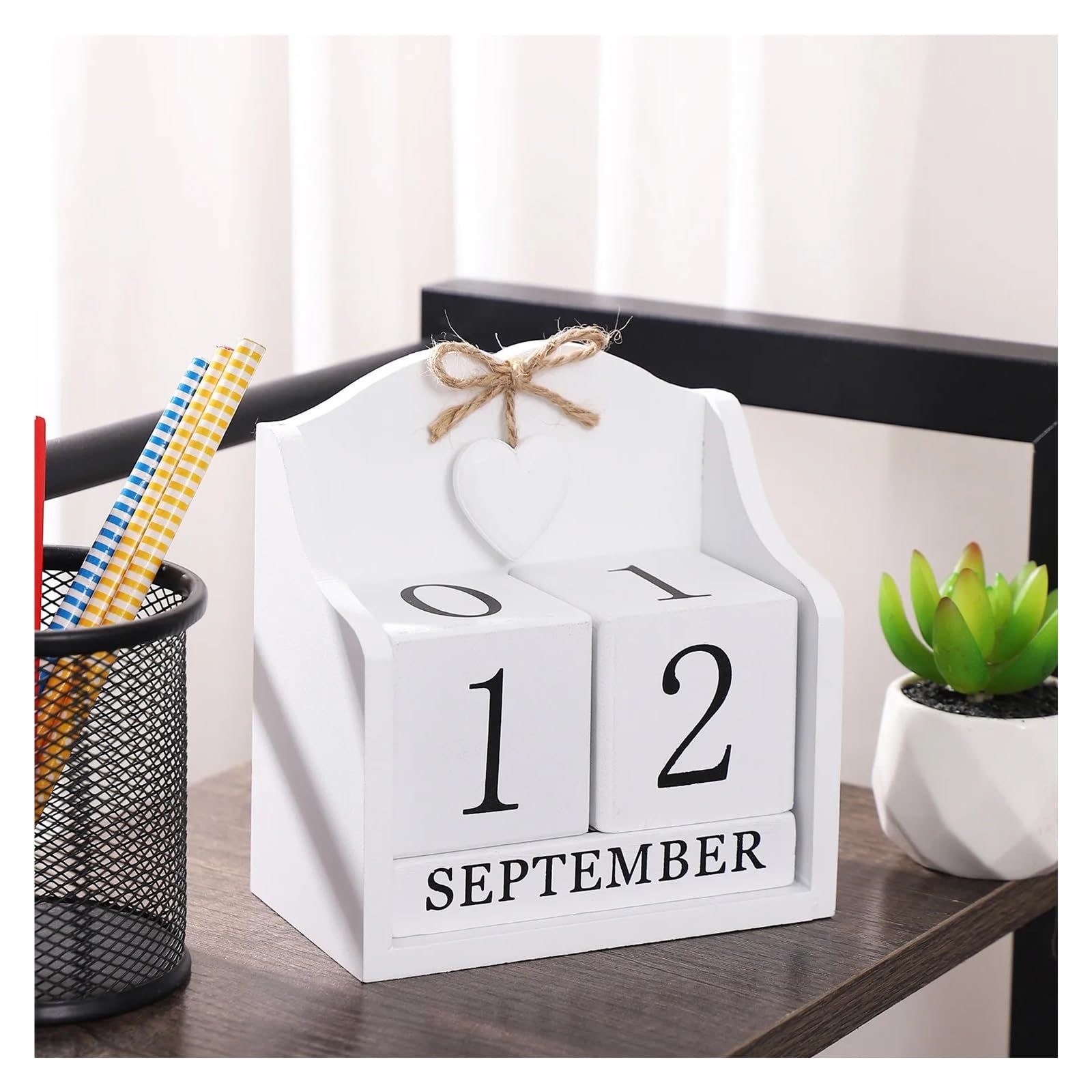 Tisch Dauerkalender aus Holz 1 Stück Holzkalender Vintage Rustikal Desktop Schreibtisch Blöcke Tischkalender Holz Monat Datum für Home Büro Dekoration