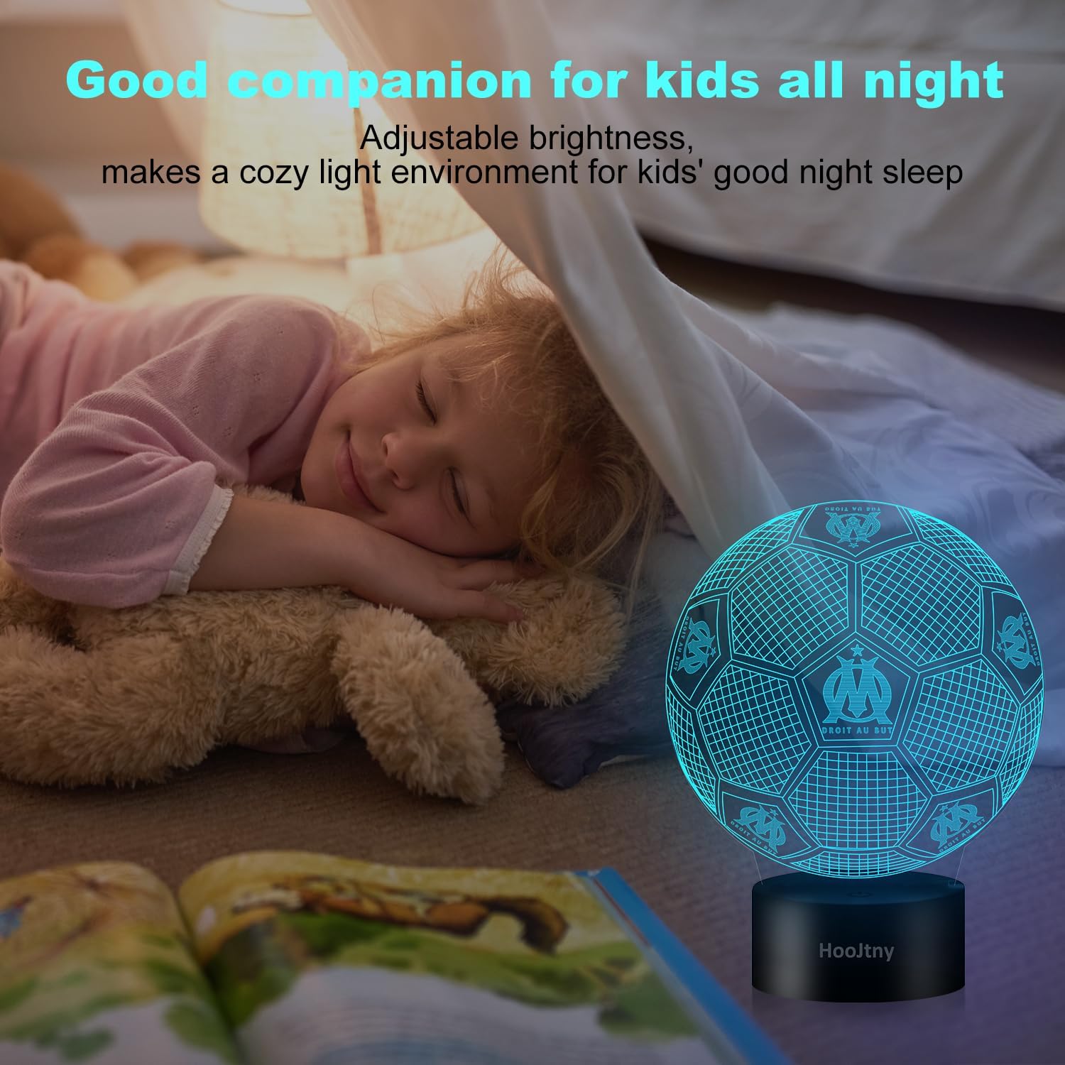 HooJtny Veilleuse Marseille Enfant, Lampe Football Olympique de Marseille, Lampe 3D LED, 16 Couleurs USB Rechargeable, Cadeaux Enfant Garçon Anniversaire Noël – Image 6