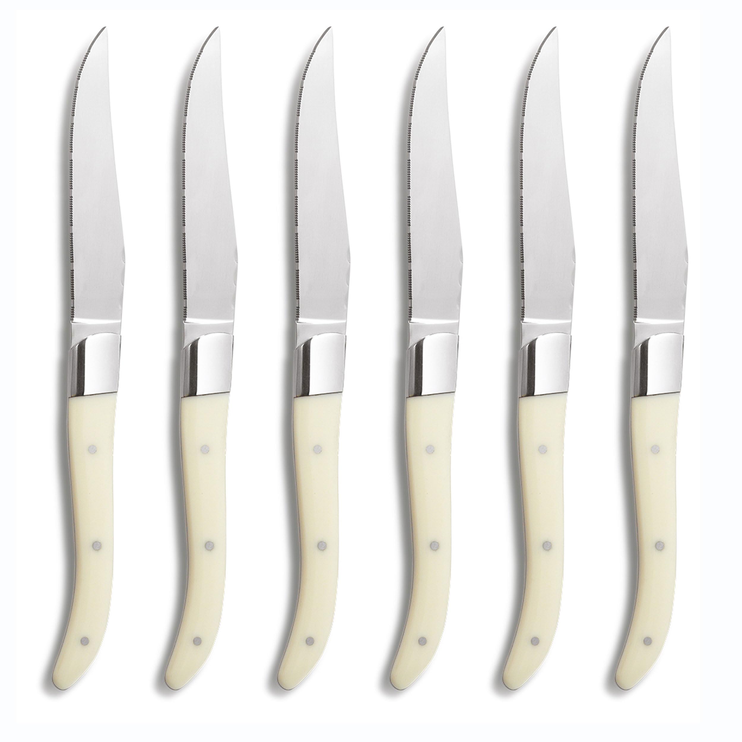 COMAS CHULETEROS HQ Set 6 COLTELLI Steak MICROSEGHETTATO ACR Manico White