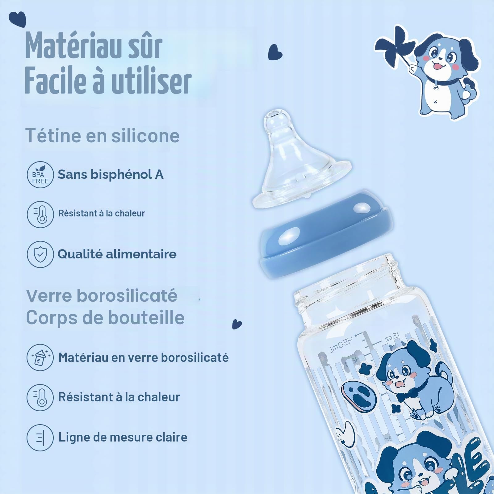 LittleForBig Biberon adulte ultra imprimé spécialité surdimensionnée en verre avec motif Little Blue