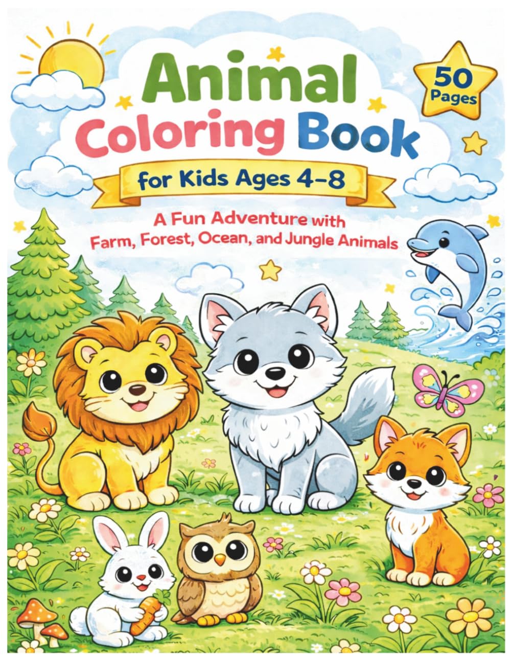 Animal Coloring Book for Kids Ages 4-8: A Fun Adventure with Farm, Forest, Ocean, and Jungle Animals