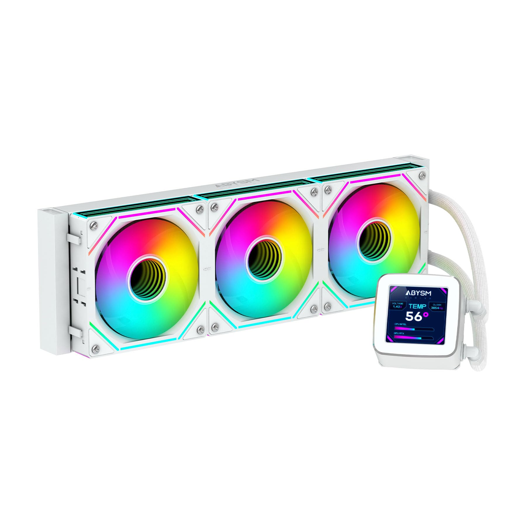 ABYSM Gaming Raffreddamento liquido OCEANIC 360 White ARGB, con display LCD da 2,8'' personalizzabile, per monitoraggio della temperatura della CPU, velocità delle ventole e altri parametri