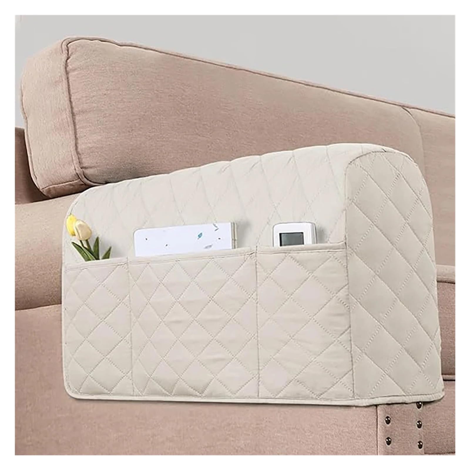 Organizador de Reposabrazos para Sofá Fundas for reposabrazos de sofá, Resistentes al Agua, Soporte de Control Remoto, Organizador de reposabrazos for Revista, 2 uds.(Ivory)