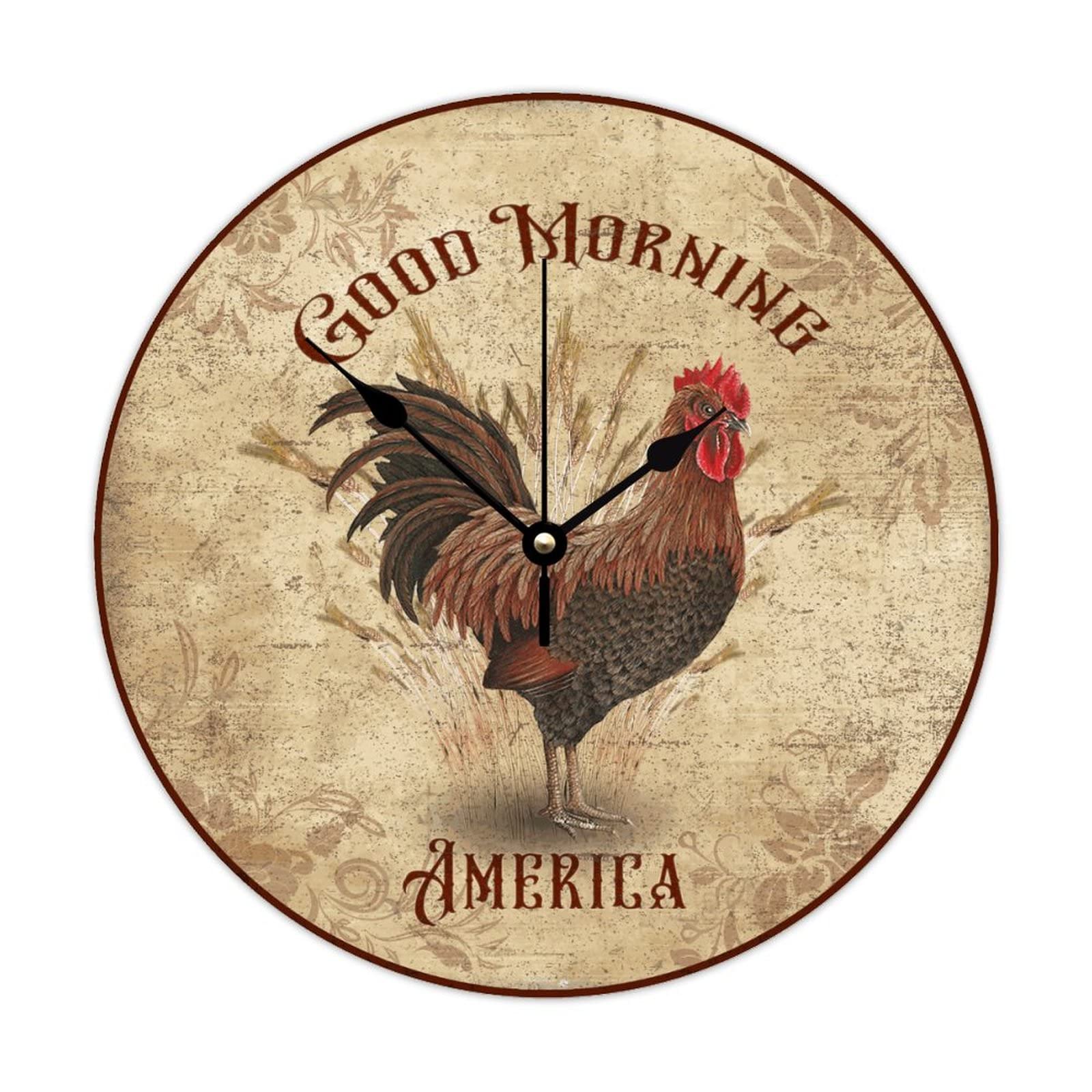 Horloge ronde en bois coq pour cuisine et salon de 38 cm