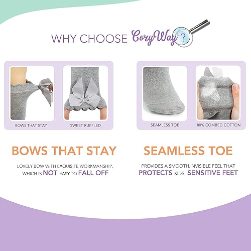 Miniatura 3 de CozyWay Calcetines altos hasta la rodilla para bebés y niñas con lazo, medias largas con volantes, calcetines con volantes, leggings para uniforme