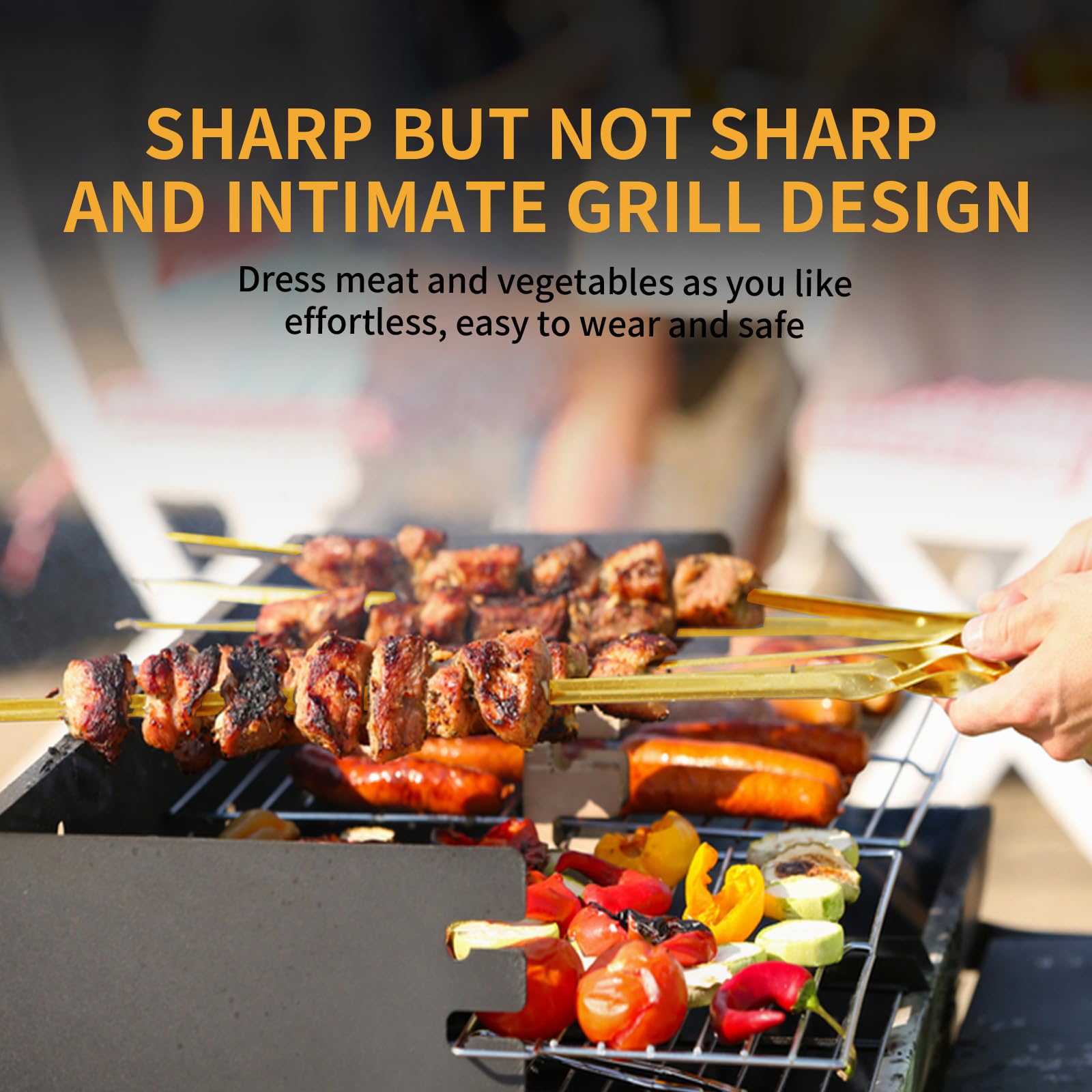 Snailhouse Pinchos Kabob, paquete de 12 pinchos de metal de 14 pulgadas, para barbacoa, acero inoxidable, con bolsa de almacenamiento para parrilla, color dorado