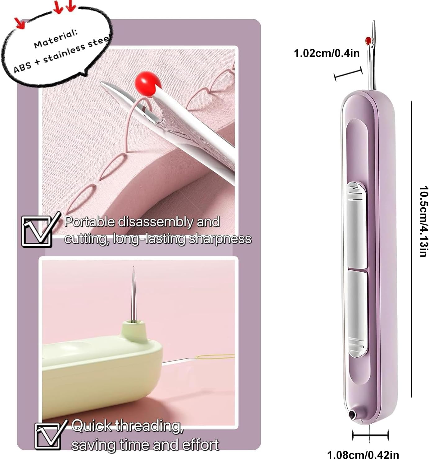 2 in 1 Needle Threader Seam Ripper: Upgraded Automatic Sewing Machine Opening Machine Quilting Supplies Sewing Kit Rapid Sewing Machine Circular Sewing Machine (Purple)